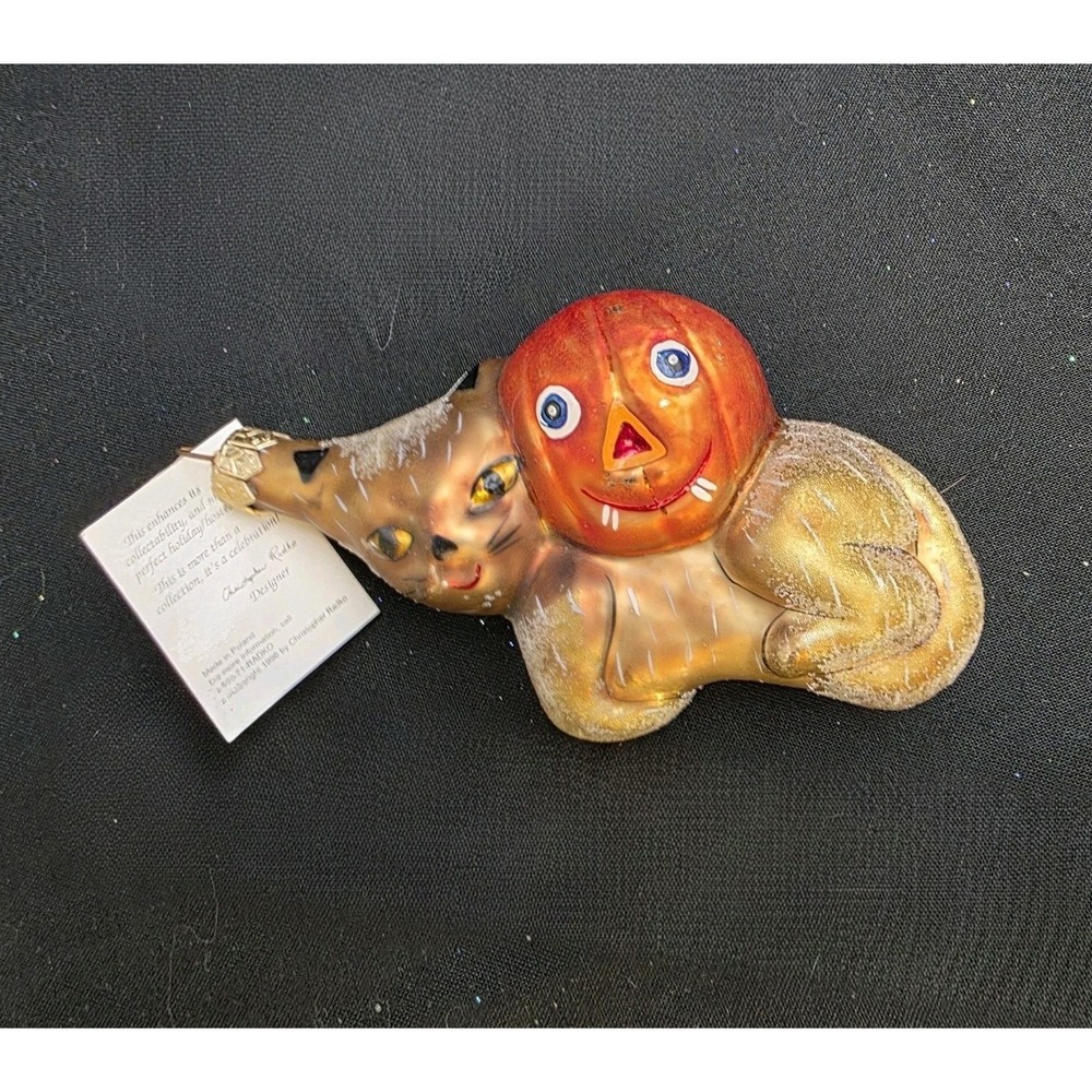Christopher Radko Boo Boo Kitty 1995 Halloween Cat Pumpkin Ornament 4.5" Tag - Picture 2 of 14